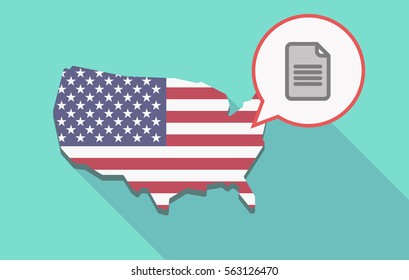 Illustration of a long shadow USA  map and its flag with a comic balloon and a document