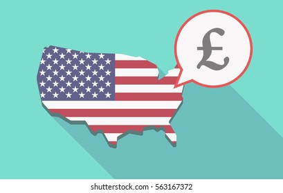 Illustration of a long shadow USA  map and its flag with a comic balloon and a pound sign