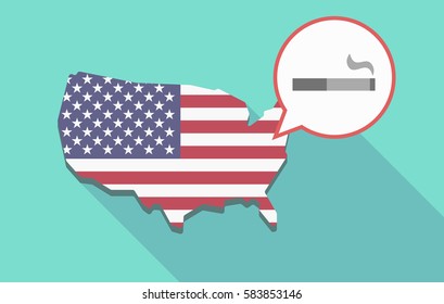 Illustration of a long shadow USA map, its flag and a comic balloon with a cigarette