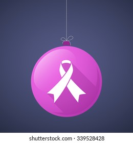 Illustration of a long shadow vector christmas ball icon with an awareness ribbon