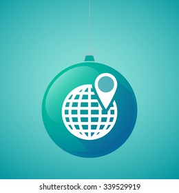 Illustration of a long shadow vector christmas ball icon with a world globe