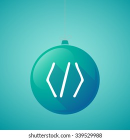 Illustration of a long shadow vector christmas ball icon with a code sign