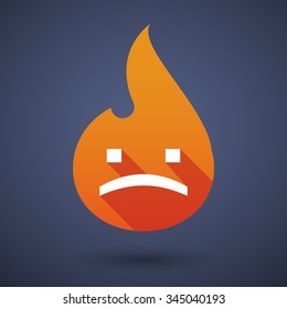 Illustration of a long shadow vector flame icon with a sad text face