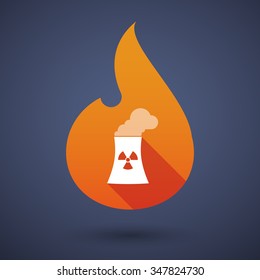 Illustration of a long shadow vector flame icon with a nuclear power station