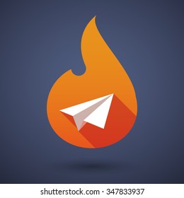Illustration of a long shadow vector flame icon with a paper plane