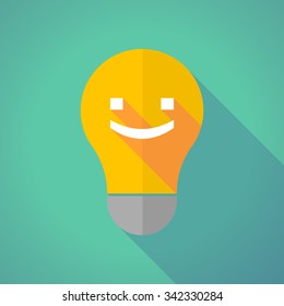 Illustration of a long shadow vector light bulb with a smile text face