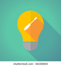 Illustration of a long shadow vector light bulb with a screwdriver