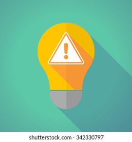 Illustration of a long shadow vector light bulb with a warning signal