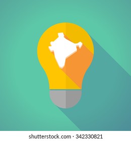 Illustration of a long shadow vector light bulb with  a map of India