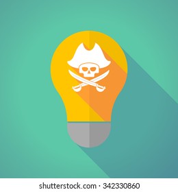 Illustration of a long shadow vector light bulb with a pirate skull