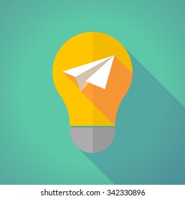 Illustration of a long shadow vector light bulb with a paper plane