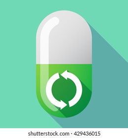 Illustration of a long shadow vector pill with a round recycle sign