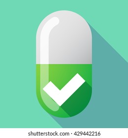 Illustration of a long shadow vector pill with a check mark