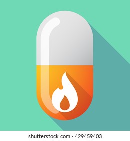Illustration of a long shadow vector pill with a flame