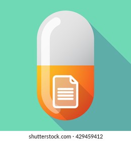 Illustration of a long shadow vector pill with a document