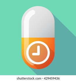 Illustration of a long shadow vector pill with a clock