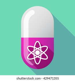 Illustration of a long shadow vector pill with an atom