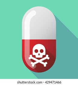 Illustration of a long shadow vector pill with a skull