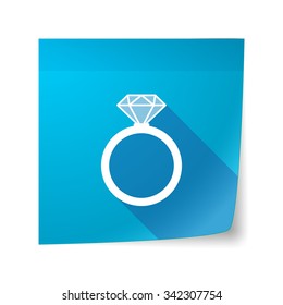 Illustration of a long shadow vector sticky note icon with an engagement ring