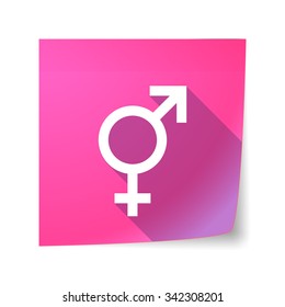 Illustration of a long shadow vector sticky note icon with a transgender symbol