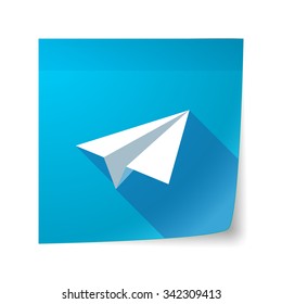 Illustration of a long shadow vector sticky note icon with a paper plane