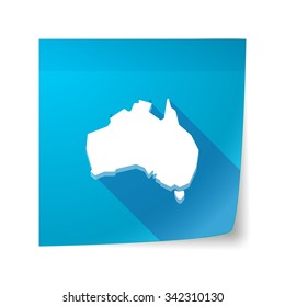 Illustration of a long shadow vector sticky note icon with  a map of Australia
