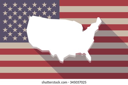 Illustration of a long shadow vector USA flag icon with  a map of the USA