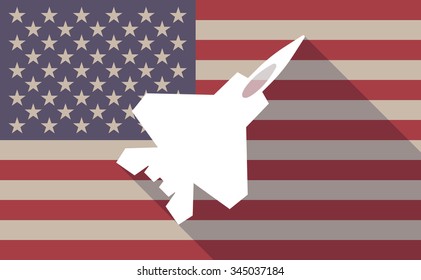 Illustration of a long shadow vector USA flag icon with a combat plane