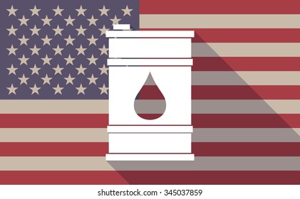 Illustration of a long shadow vector USA flag icon with a barrel of oil
