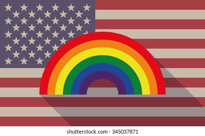 Illustration of a long shadow vector USA flag icon with a rainbow