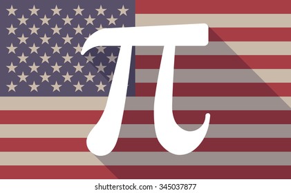 Illustration of a long shadow vector USA flag icon with the number pi symbol