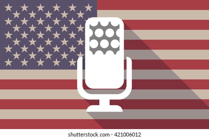 Illustration of a long shadow vector USA flag icon with   a microphone sign