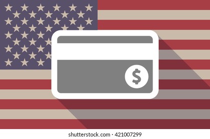 Illustration of a long shadow vector USA flag icon with   a credit card
