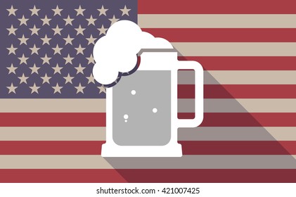 Illustration of a long shadow vector USA flag icon with   a beer jar icon