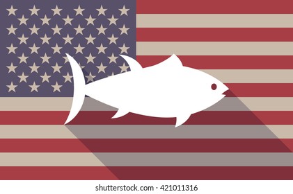 Illustration of a long shadow vector USA flag icon with   a tuna fish