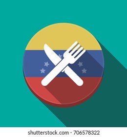 Illustration of a long shadow Venezuela rounded button with a knife and a fork