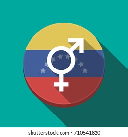 Illustration of a long shadow Venezuela rounded button with a bigender symbol