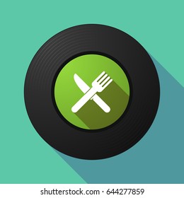 Illustration of a long shadow vinyl long play disc with a knife and a fork
