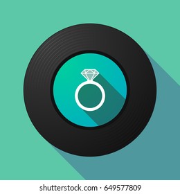 Illustration of a long shadow vinyl long play disc with an engagement ring
