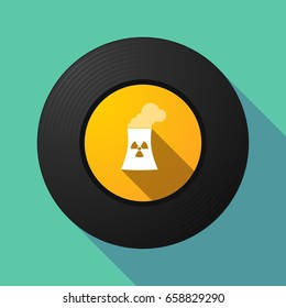 Illustration of a long shadow vinyl long play disc with a nuclear power station
