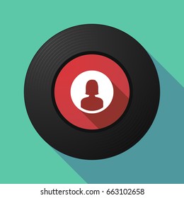 Illustration of a long shadow vinyl long play disc with a female avatar
