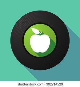 Illustration of a long shadow vinyl record with an apple