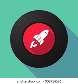 Illustration of a long shadow vinyl record with a rocket