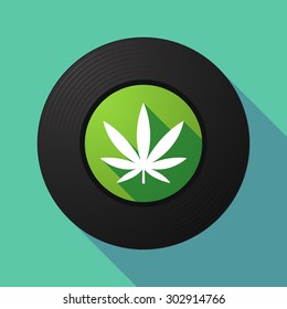 Illustration of a long shadow vinyl record with a marijuana leaf