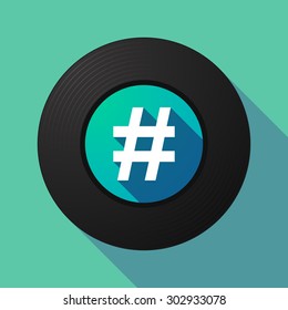 Illustration of a long shadow vinyl record with a hash tag