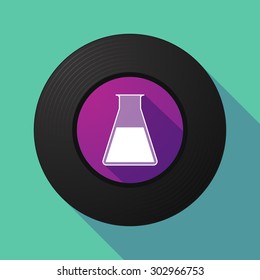 Illustration of a long shadow vinyl record with a chemical test tube