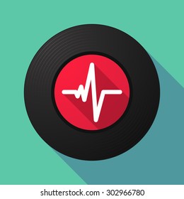 Illustration of a long shadow vinyl record with a heart beat sign