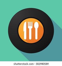 Illustration of a long shadow vinyl record with cutlery