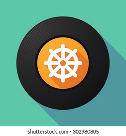 Illustration of a long shadow vinyl record with a dharma chakra sign