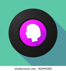 Illustration of a long shadow vinyl record with a female head